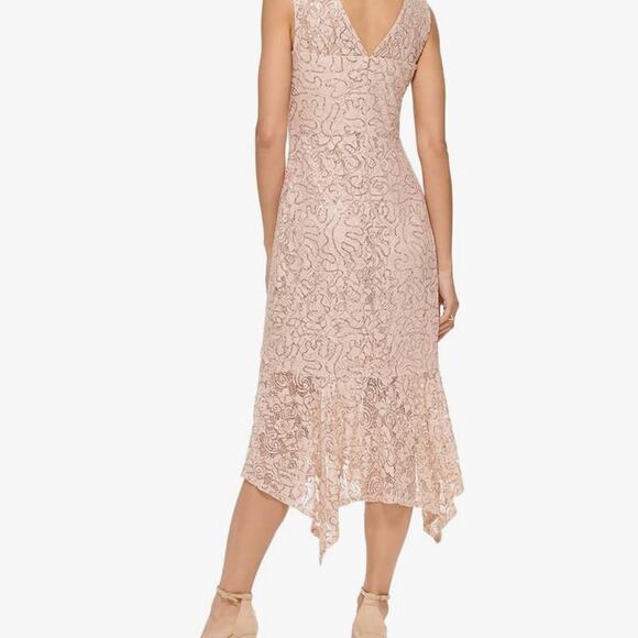 Kensie Flounced Hem Illusion Neck Sequin Lace Sheath Dress 4 Cocktail Bodycon‎ - Picture 3 of 16